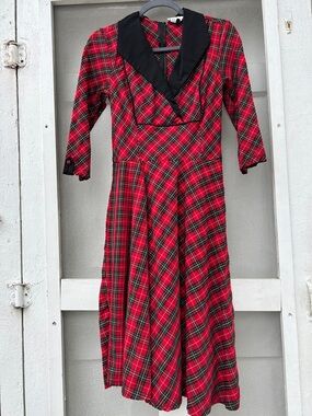 Unique Vintage 1950s Red & Black Plaid Tartan Trudy Swing Dress,